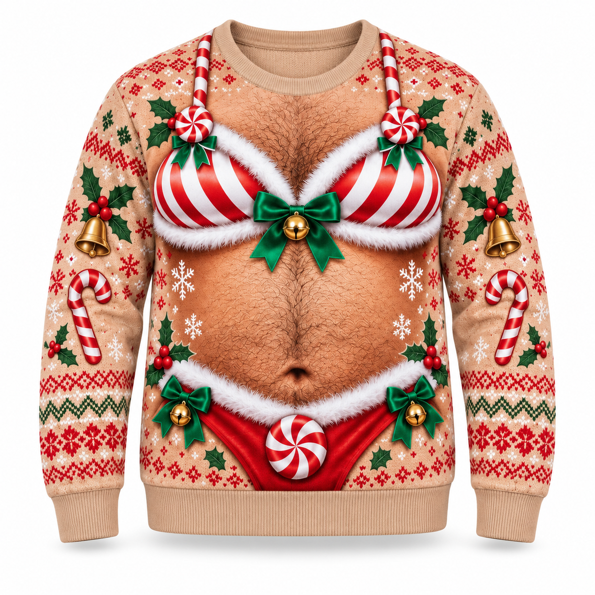 Funny Christmas Candy Cane Ugly Sweater – Festive Adult Holiday Party Pullover