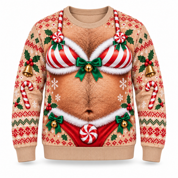 Funny Christmas Candy Cane Ugly Sweater – Festive Adult Holiday Party Pullover