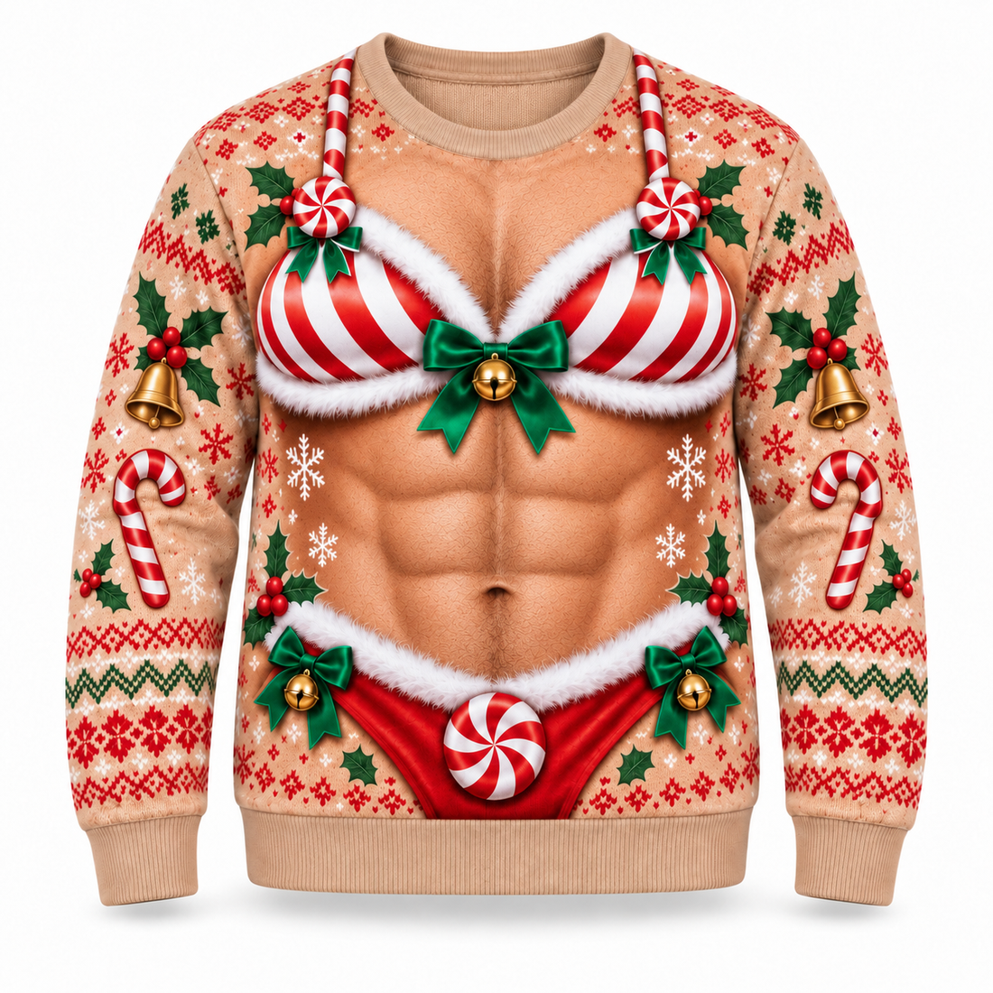 Funny Christmas Candy Cane Ugly Sweater – Festive Adult Holiday Party Pullover