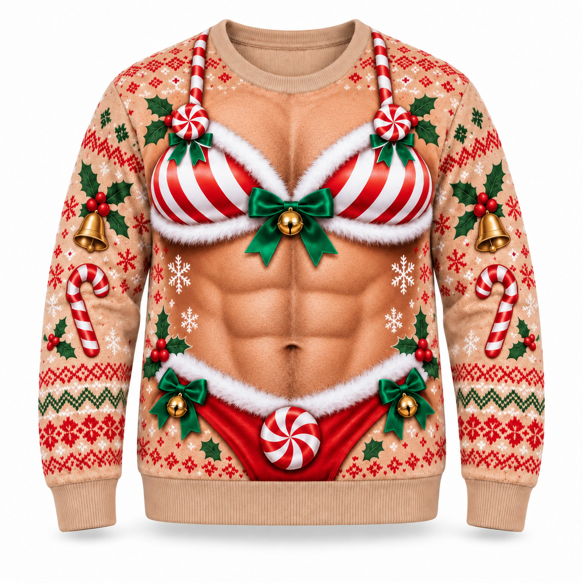 Funny Christmas Candy Cane Ugly Sweater – Festive Adult Holiday Party Pullover