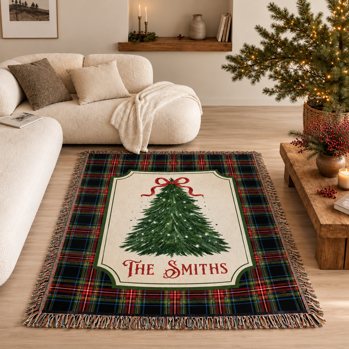 Personalized Christmas Tree Plaid Blanket
