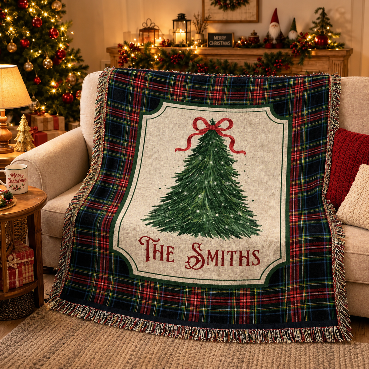 Personalized Christmas Tree Plaid Blanket