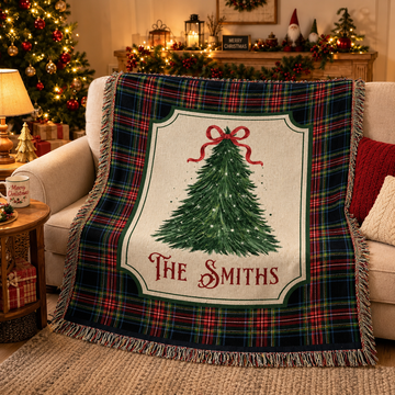 Personalized Christmas Tree Plaid Blanket