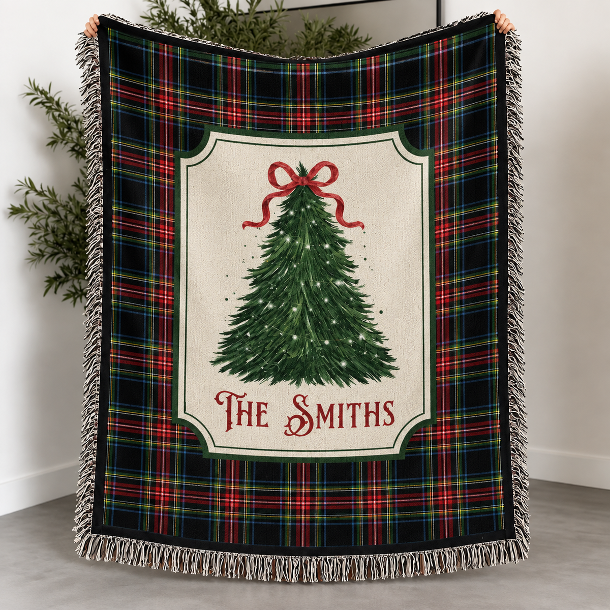 Personalized Christmas Tree Plaid Blanket