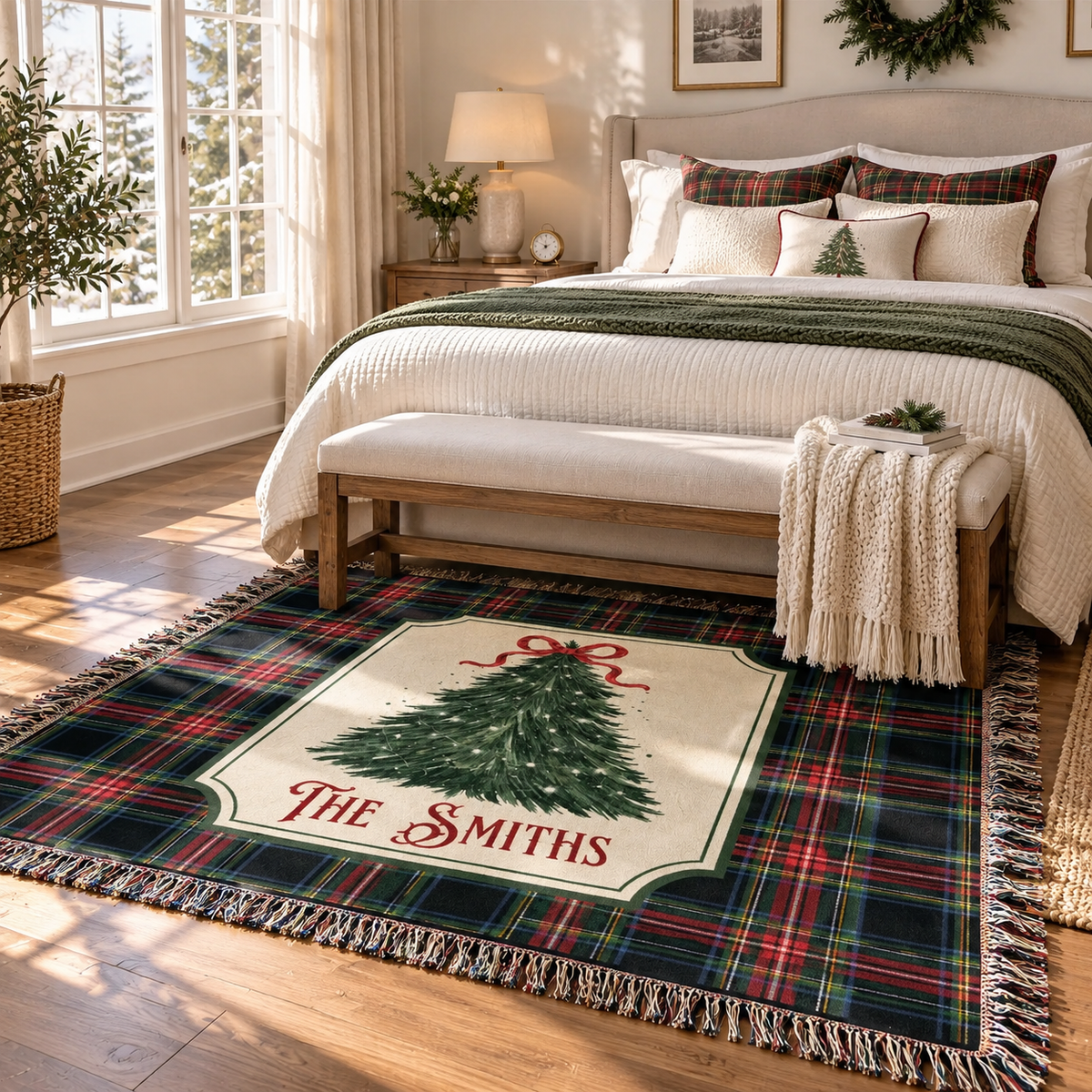 Personalized Christmas Tree Plaid Blanket