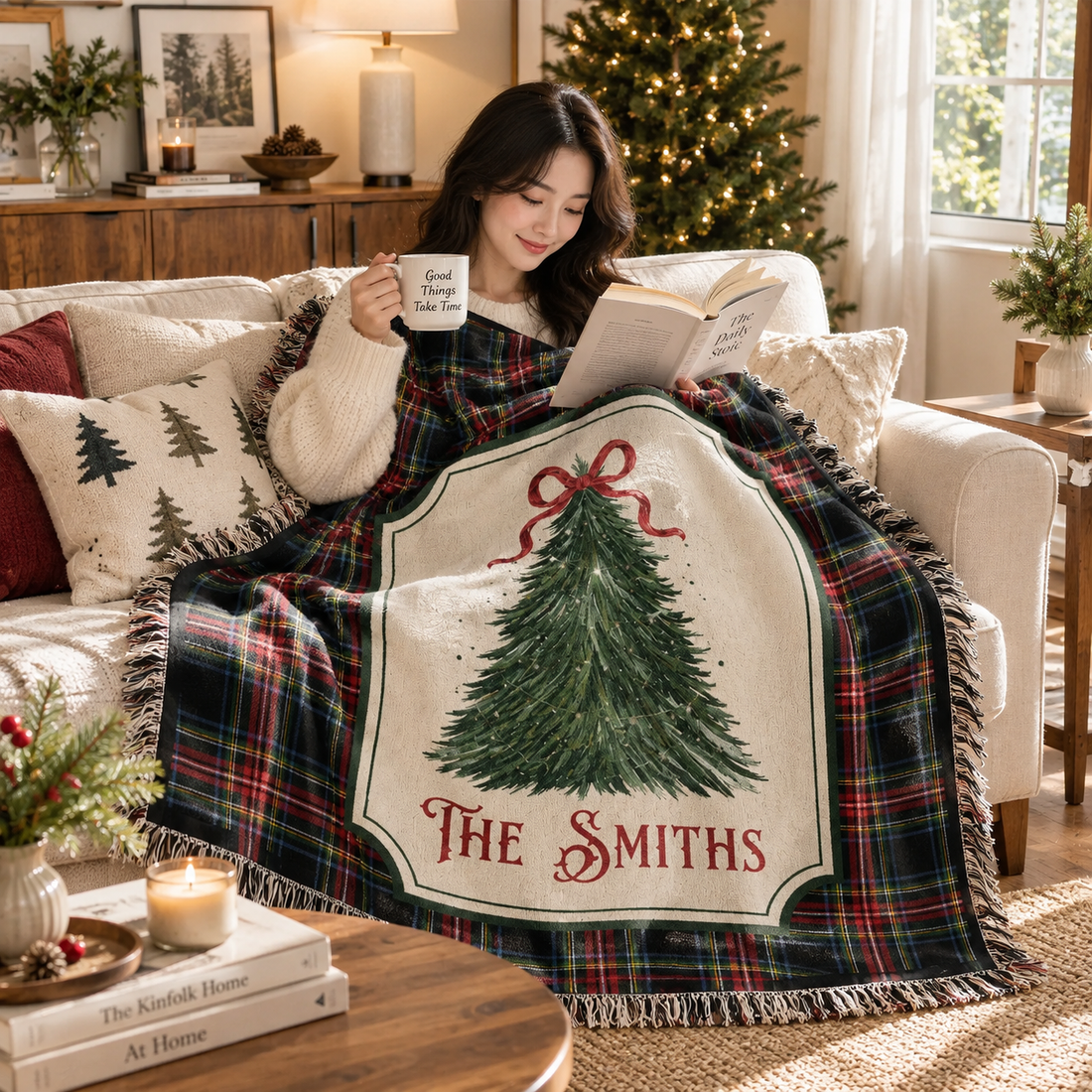 Personalized Christmas Tree Plaid Blanket