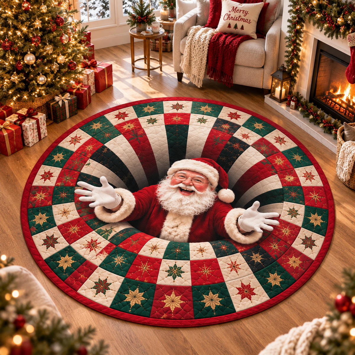 Jolly Santa Christmas Round Rug