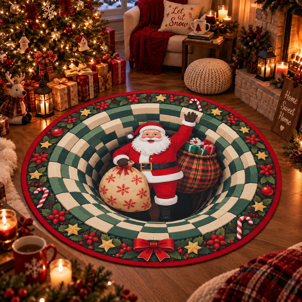 Christmas Santa 3D Vortex Round Rug