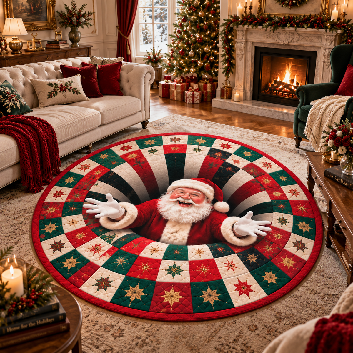 Jolly Santa Christmas Round Rug