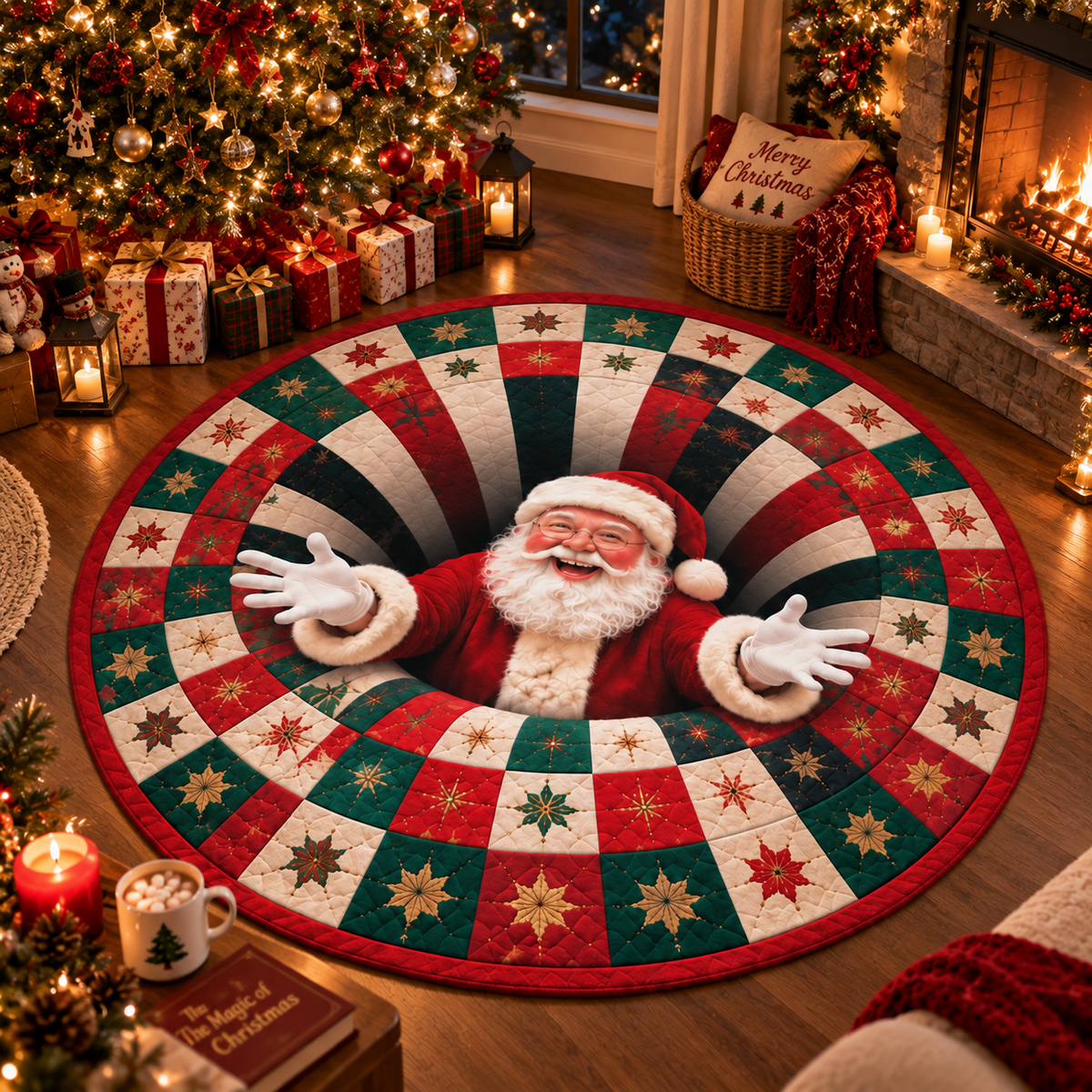 Jolly Santa Christmas Round Rug