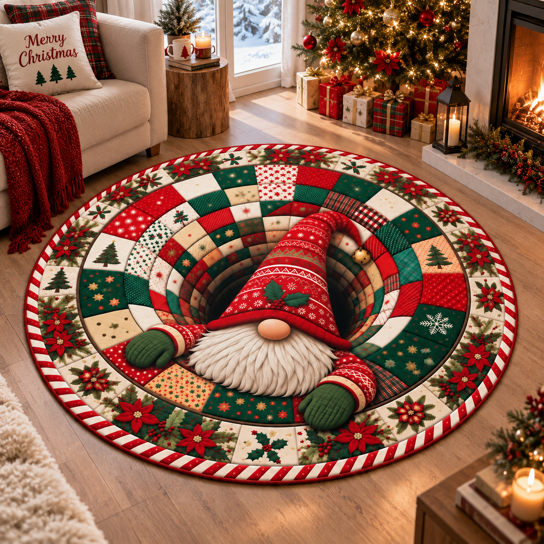 Cozy Christmas Gnome Round Rug