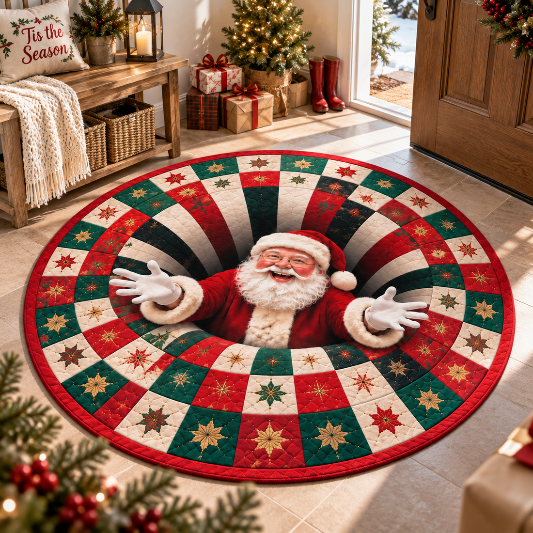 Jolly Santa Christmas Round Rug