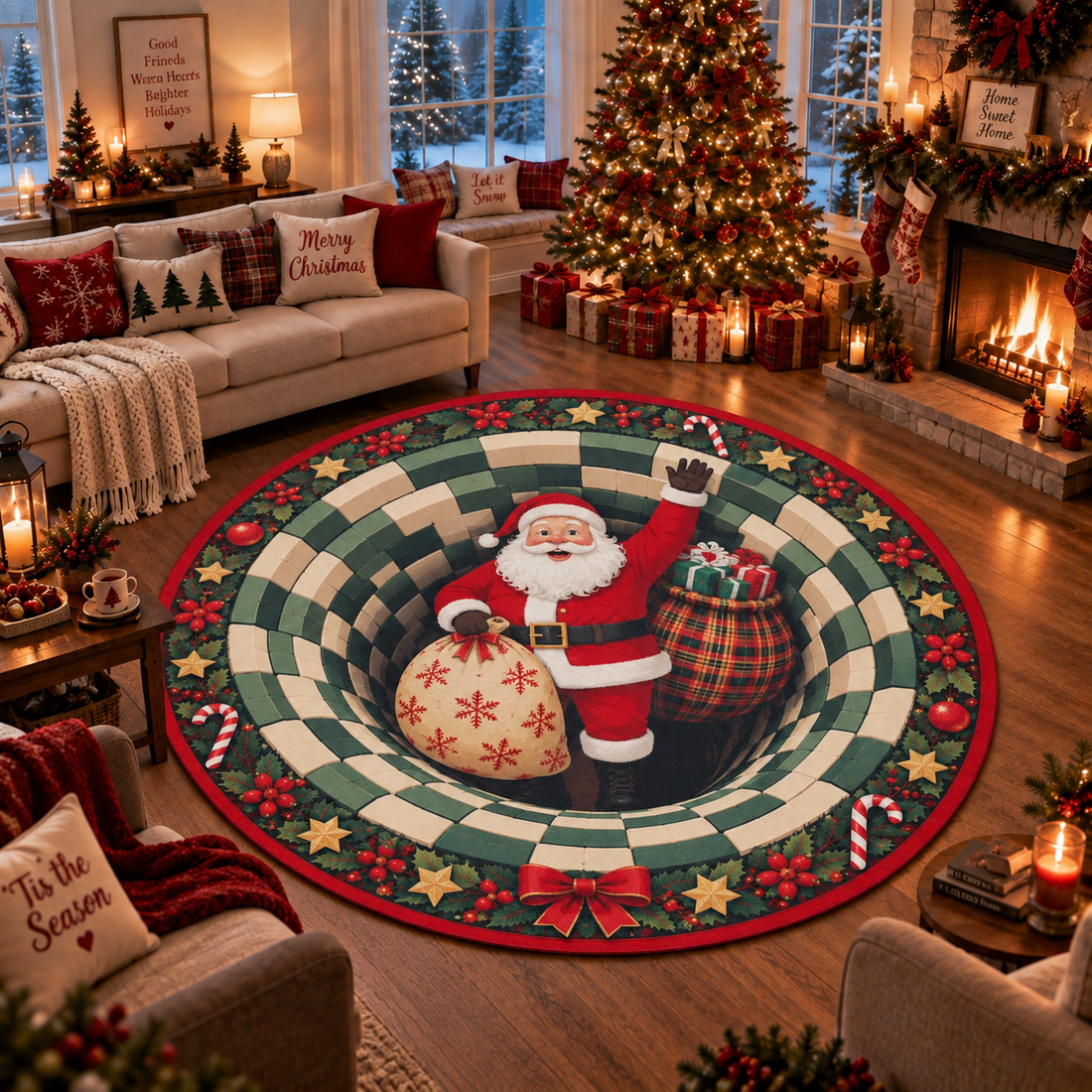 Christmas Santa 3D Vortex Round Rug