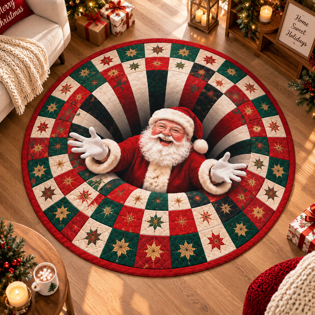 Jolly Santa Christmas Round Rug