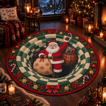 Christmas Santa 3D Vortex Round Rug